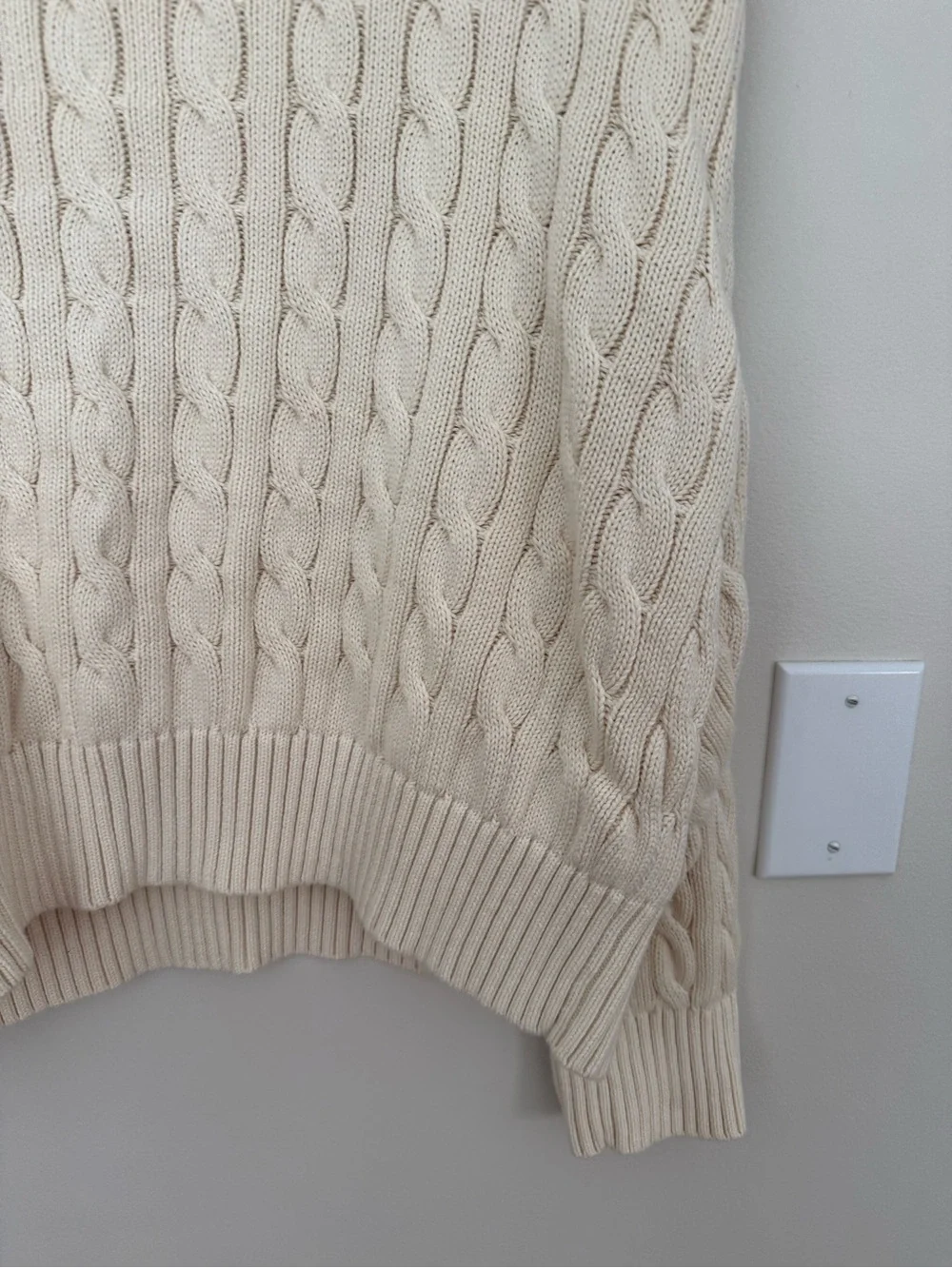 Polo Ralph Lauren Cable Knit Sweater Cream Cotton Size XXL 1967 Spellout Varsity